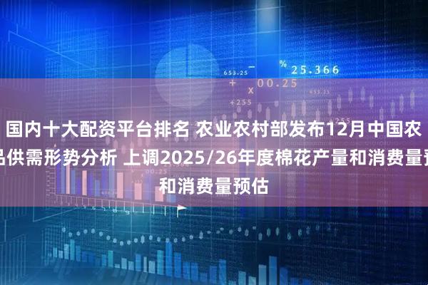 国内十大配资平台排名 农业农村部发布12月中国农产品供需形势分析 上调2025/26年度棉花产量和消费量预估